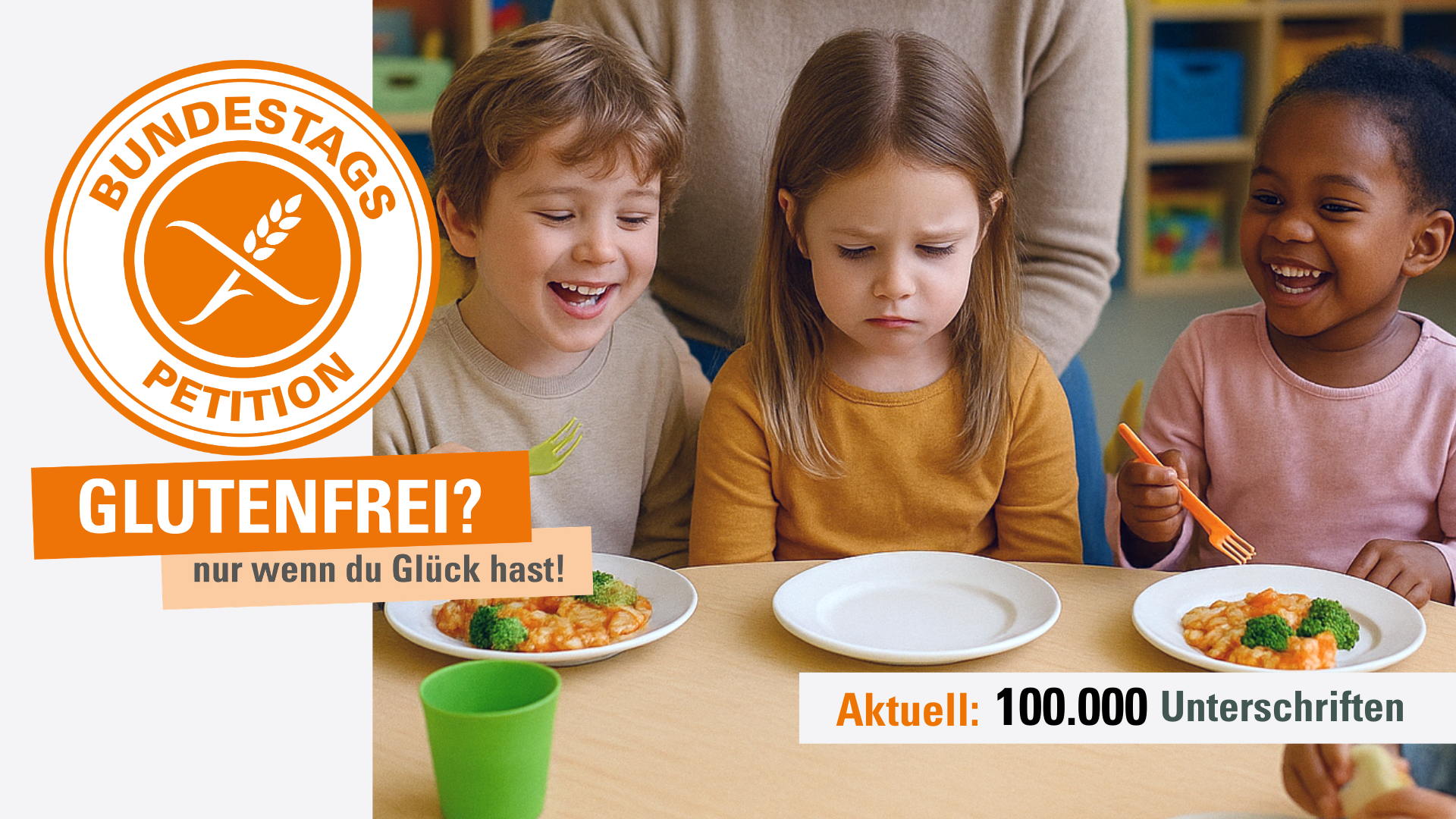 Kind sitz im Kindergarten vor leerem Teller, das es nichts Glutenfreies zu Essen gibt