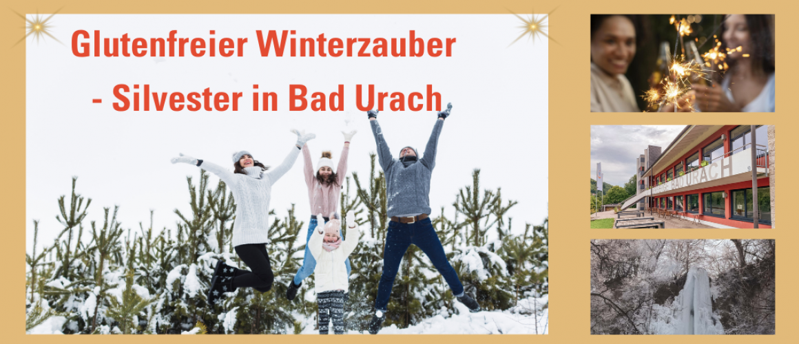 Bilder von einer glücklichen Familie im Schnee, der Jugendherberge und zwei Frauen mit Wunderkerze