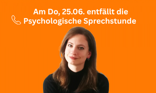 orangener Hintergrund- darauf sieht man ein Bild von Kerstin Imming und es steht: Die psychologische Sprechstunde entfällt am 25.06.2026